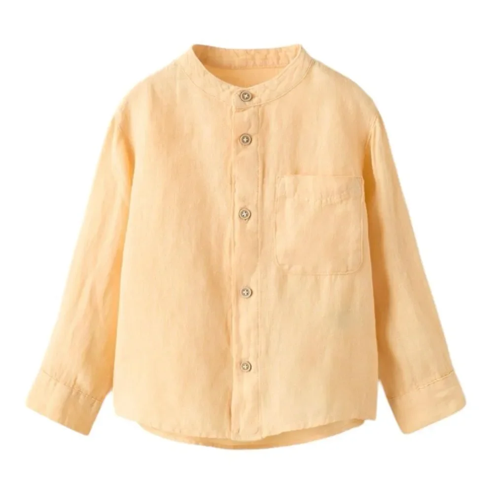 Zara Kids Peach 100% Linen Button Down Shirt NWT 2T